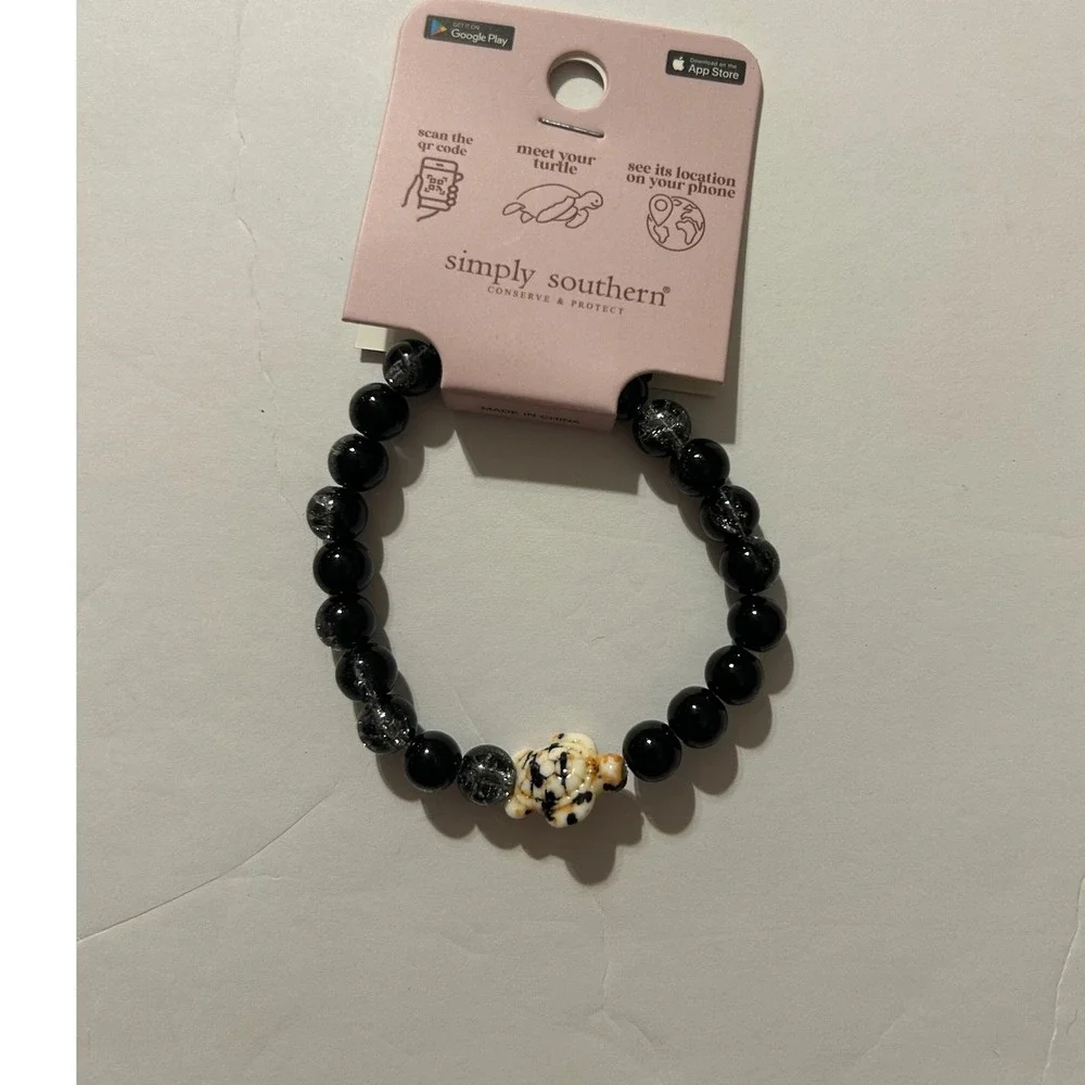 Simply Southern Sea Turtle Tracking Bracelet Black Beaded Stretch Conservation
